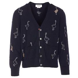 Thom Browne Merinowoll-V-Ausschnitt-Cardigan Blau