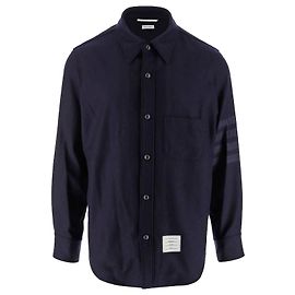 Thom Browne Striped Snap Front Cashmere Wool Outer Shirt Blue