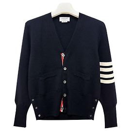 Thom Browne Diagonal Stripe Milano Stitch Wool Cardigan Navy Blue