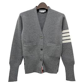 Thom Browne Cardigan Diagonal Milano Gris Clair Marron