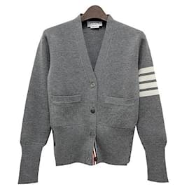 Thom Browne Milano Diagonal Strickjacke Hellgrau Braun