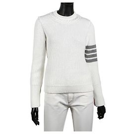 Thom Browne Damenstrick mit diagonalen Ärmeln Weiß