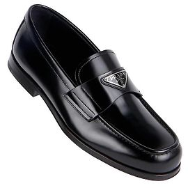 Prada Brushed Leather Loafers with Triangle Logo Black