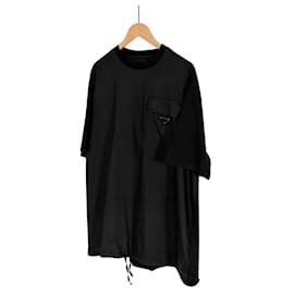 Prada Technical Short Sleeve T-Shirt with Triangular Logo String Pocket Black Black