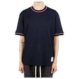 Thom Browne Kurzarm-T-Shirt mit RWB-Besatz Blau