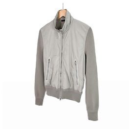 Tom Ford Luxury Beard Men's Wool Knit High Neck Zipper Panel Padded Jacket Gray Brown