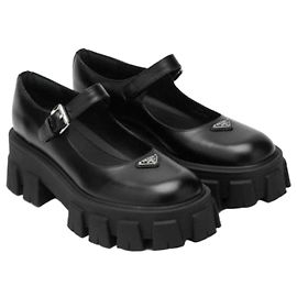 Prada Brushed Leather Monolis Mary Jane Black
