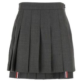 Thom Browne Saia curta plissada em lã super Marrom