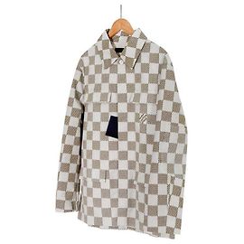 Louis Vuitton Giacca Camicia Oversize in Cotone Nylon Monogramma Damier per Uomo di Lusso Biard Marrone