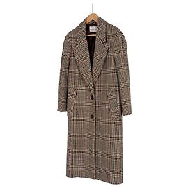 Miu Miu Luxury Biar Female Back Logo Wool Plaid Oversized Check Long Coat Rust Orange