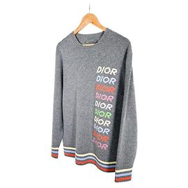 Dior Men's Wool Cashmere Multi Logo Knit Grey Brown