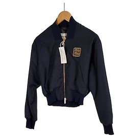 Miu Miu Giacca Varsity Bomber Batavia Cropped da Donna Blu Navy Blu