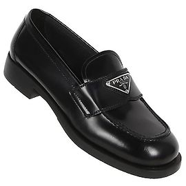 Prada Brushed Leather Loafers with Triangle Logo Black