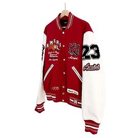 AMIRI Men's Tiger Patch Varsity Bomber Jacket Red