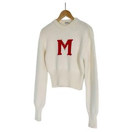 Miu Miu Schwerer Wollpullover mit Kabel-Logo in Weiß Weiß