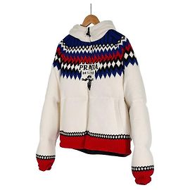 Prada Cashmere Knit Down Hooded Jacket White White