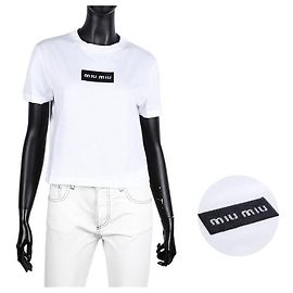 Miu Miu Camiseta de jersey de algodão de manga curta Branco