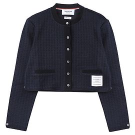 Thom Browne Jacquard-Cropped-Cardigan Blau
