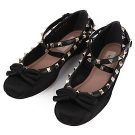 Valentino Ballerine in Satin Rockstud per Donne Nero