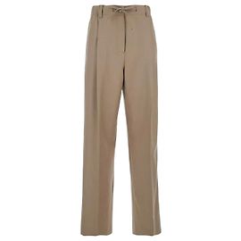 Moncler Wool Gabardine Tailored Pants Brown