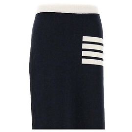 Thom Browne Stripe Double-Faced Merino Wool A-Line Skirt Blue
