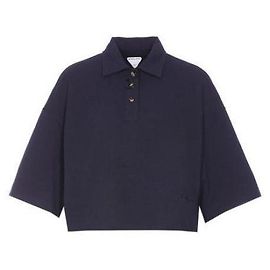 Bottega Veneta Camisa polo cropped de algodão com mangas curtas Azul