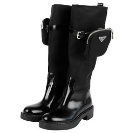 Prada Monolith Nylon Pouch Boots Size Black