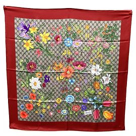 Bufanda GG Flora de GUCCI, Seda, Roja, Mujer Roja