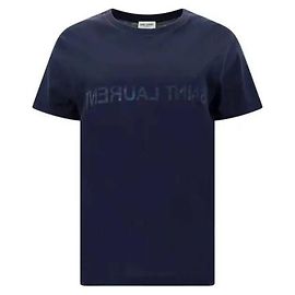 Saint Laurent T-Shirt mit umgekehrtem Logo Blau