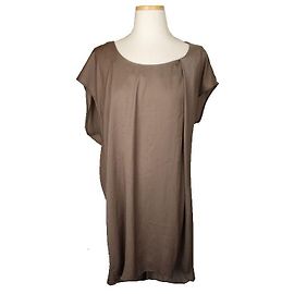 Helmut Lang Khaki Shirred Loose Fit Asymmetrical Dress Red