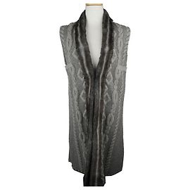 Escada Strickweste aus metallisch silbernem Wollmix mit Rex-Fell Silber
