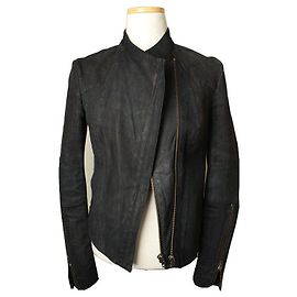 Helmut Lang Denim Leather Trim Rider Jacket Black