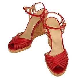 Stuart Weitzman Red Patent Strap Wedge Sandals Red