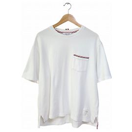 Thom Browne Pocket Stripe Side Slit Oversized Short Sleeve T-Shirt White