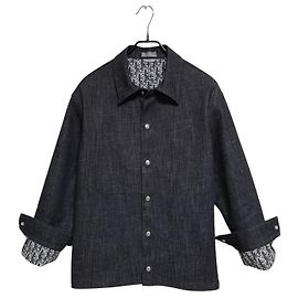 Dior Oblique Denim Jacket Dark Blue Brown
