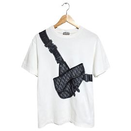 Dior Kurzarm-T-Shirt Schräg Satteltasche Weiß