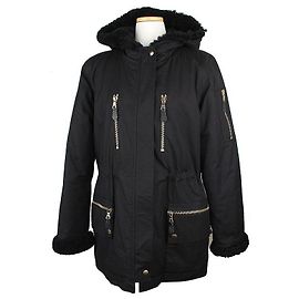 Sandro Black Wool Hooded Gold Metal Parka Down Jacket Black