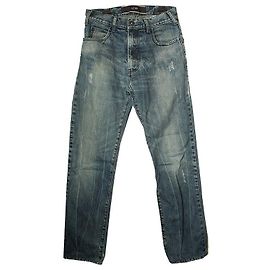 Calça jeans masculina Armani Jeans azul com lavagem danificada Azul