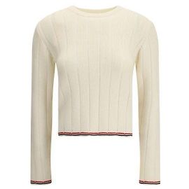 Thom Browne Strickpullover mit Rundhalsausschnitt in Rippenmuster Weiß
