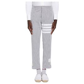 Thom Browne Pantaloni in cotone loopback seersucker Marrone
