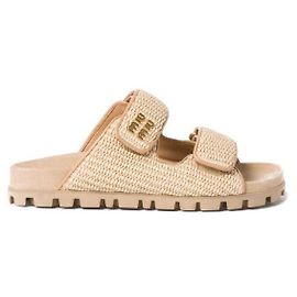 Miu Miu Slide aus Webstoff Braun