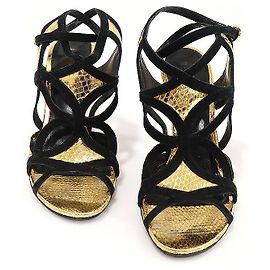 Louis Vuitton Metallic Gold Snake Suede Sunset Strap Women's Sandals Golden