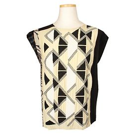 Top de seda com múltiplos padrões e contas de Dries Van Noten Multicor