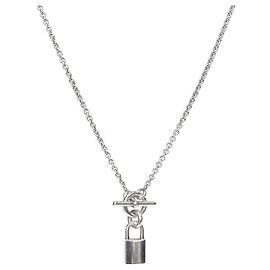 Hermès Silver Amulet Lock Necklace Silvery
