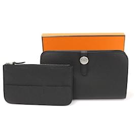 Hermès Togo Leather Dogon Duo Silver Long Wallet Noir
