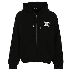 Céline Triomphe bestickter Wollhoodie mit Reißverschluss Schwarz
