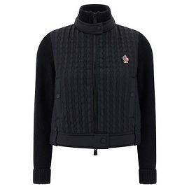 Moncler Gestrickte Wolljacke mit Grenoble-Logo-Patch Schwarz