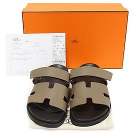 Hermès Etoupe Appson Leather Chypre Men's Sandals Brown
