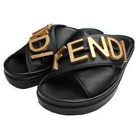 Fendi Black Leather Slipper Black