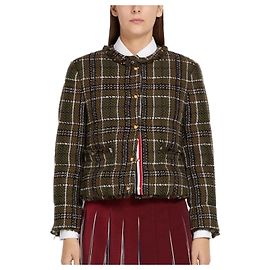 Thom Browne Wiederaufbereiteter Damen-Cardigan, karierter Mantel, oversized, grün Grün